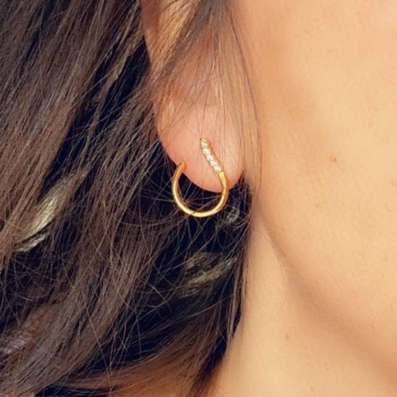 14k Gold Vermeil Curved Open Earrings - Picture 5 of 15